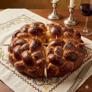 חיבור שתי חצאי לחם בקיסם, ללחם משנה